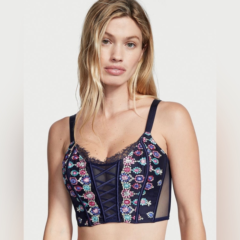 Victoria’s Secret Unlined Bejeweled Embroidery Corset Top - NWT - Size XS